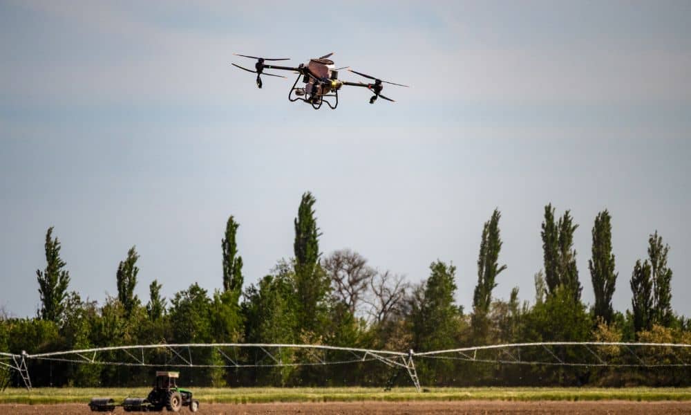 Professional drone performing a uav survey over open land to support accurate mapping and long-term project planning