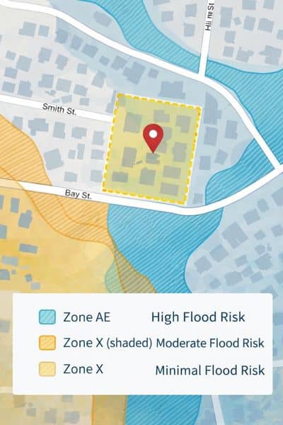 A homeowner reviewing a flood zone map to determine if a FEMA elevation certificate is needed for their property