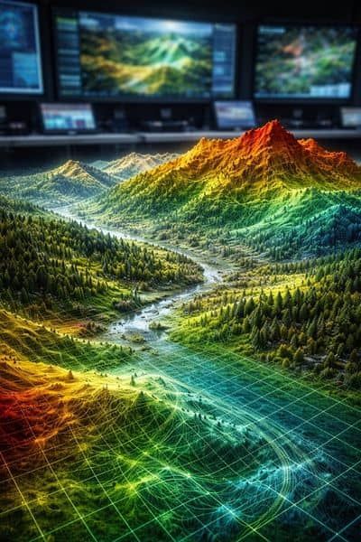 Detailed terrain model showing elevation data collected through lidar mapping during a land survey